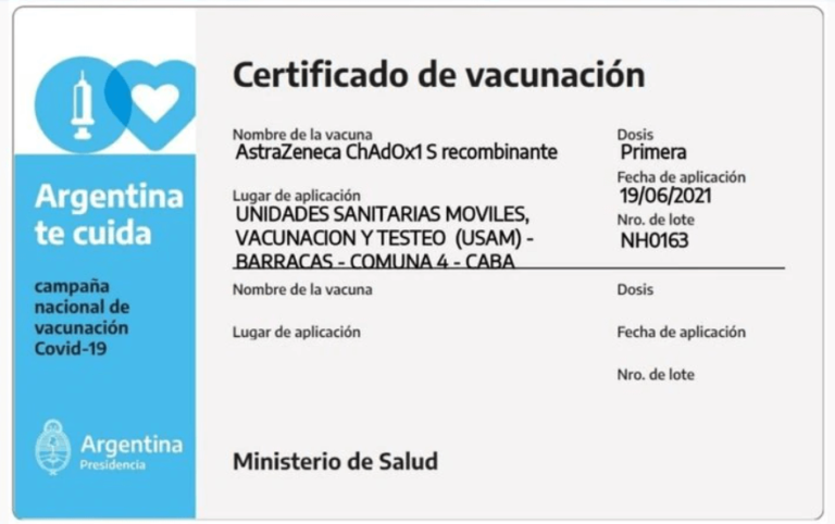 Certificado de Vacunación COVID-19 Argentina